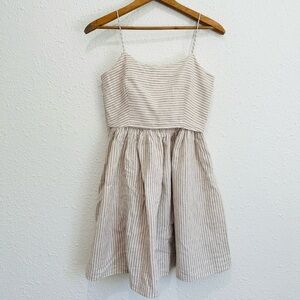 J crew cream linen stripe sundress sz 0 XS
